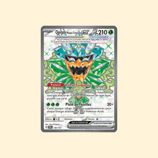 Carte Pokémon Ogerpon Masque Turquoise ex 190/167 - Mascarade Crépusculaire - Français