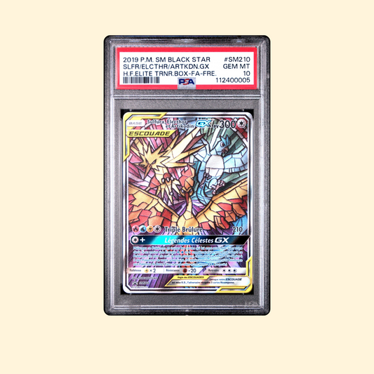Carte Pokémon Sulfura, Électhor & Artikodin GX SM210 PSA 10 [FR] 2019 Destinées Occultes SL10.5 Coffret Dresseur Élite