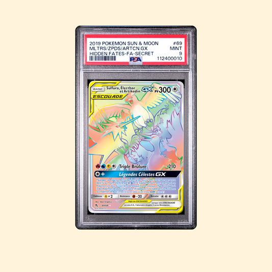 Carte Pokémon Sulfura, Électhor & Artikodin GX 69/68 PSA 9 [FR] 2019 Destinées Occultes SL10.5 Secrète